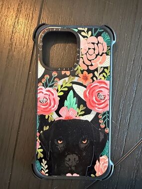Casetify Black Dog Floral Pink Green Phone Case iPhone 15 pro max
